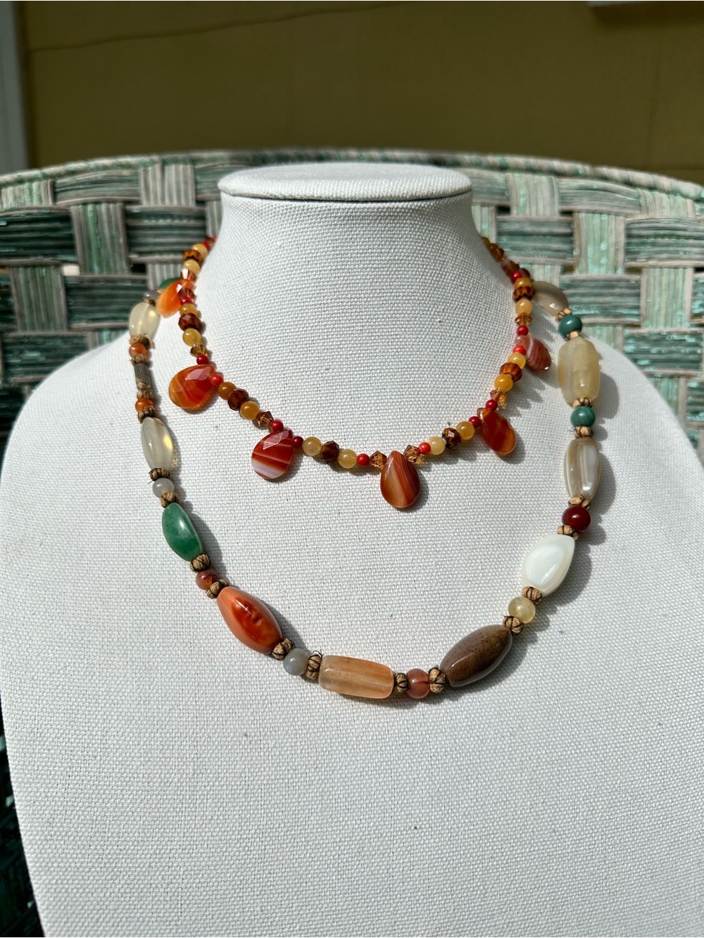 Multicolor Beaded Gemstone Necklace Set - Elegant Earth Tone Layering